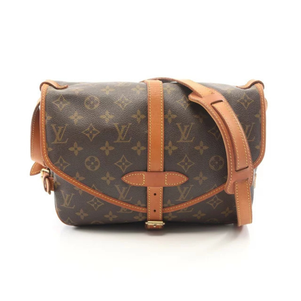 Louis Vuitton Saumur Monogram Shoulder Bag Canvas Leather Brown
